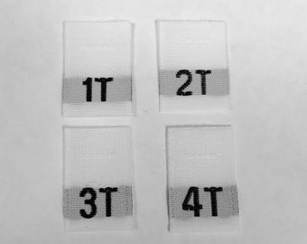 Mixed Lot of 400 pcs White Woven Clothing Sewing Labels, Size Tags, Tabs - 1T 2T 3T 4T - 100 pcs each size