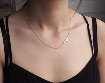 Soar Bird Necklace, Dainty Minimal Bird Necklace, Simple Layering Necklace in Sterling Silver #D66