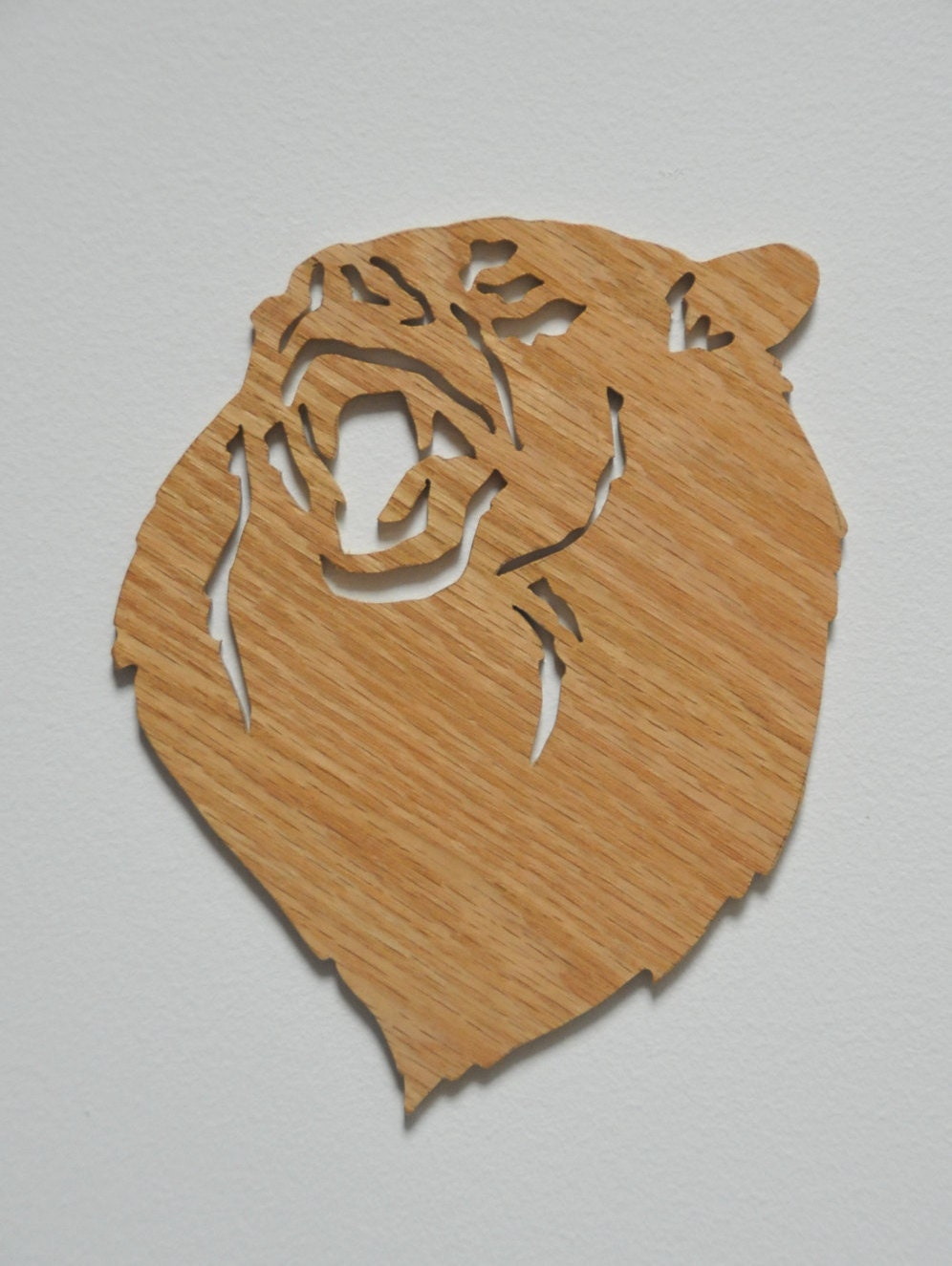 Handmade roaring grizzly bear silhouette scroll saw plwood