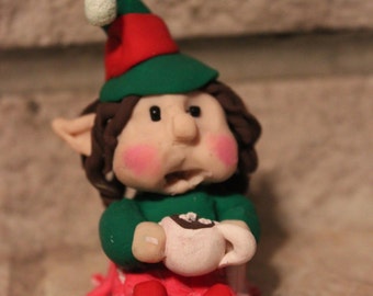 Elf Girl with Cocoa ~ Polymer Clay ~ Gnome & Fairy Gardens