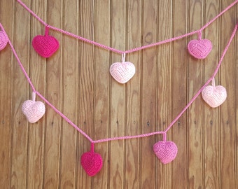 Crochet garland heart Knitted bunting wedding pink hearts Valentines Day Decor Party decoration Wall hanging Nursery decor Photo Prop Hearts