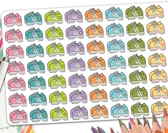 56 Colorful Running Planner Stickers | Running Stickers | Retro Running Shoe Sneaker Stickers | Fits Erin Condren and Other Planners