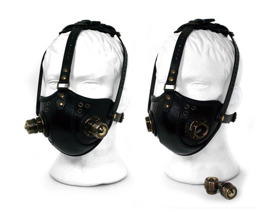 Steampunk Leather Mask Black Leather Respirator Raider Double S
