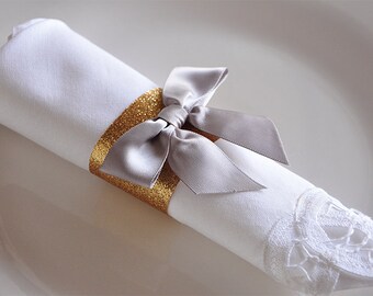 40th Birthday Decoration Napkin Rings. Handcrafted in 2-3 Business Days. Gold Napkin Rings with Bows 10CT.