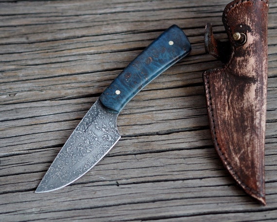 Custom EDC knife small fixed blade knife alder burl by HKnives