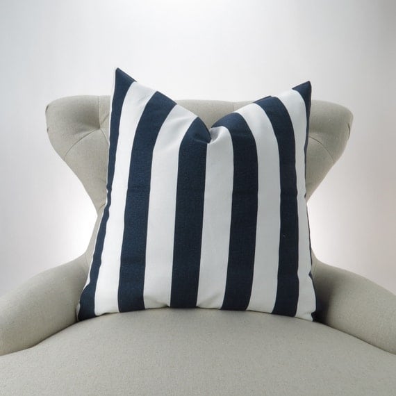 Navy Stripe Pillow Cover Accent Pillow Euro Sham Decorative