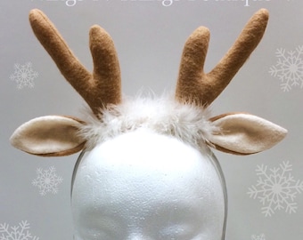 REINDEER ANTLER HEADBAND, Christmas Costume Accesssory, gift, xmas, fawn, doe, buck, photo prop, favor, toddler, adult, kids, child