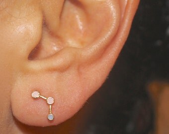 Tiny Vermeil Moonstone 'Cassiopia' Constellation Earrings