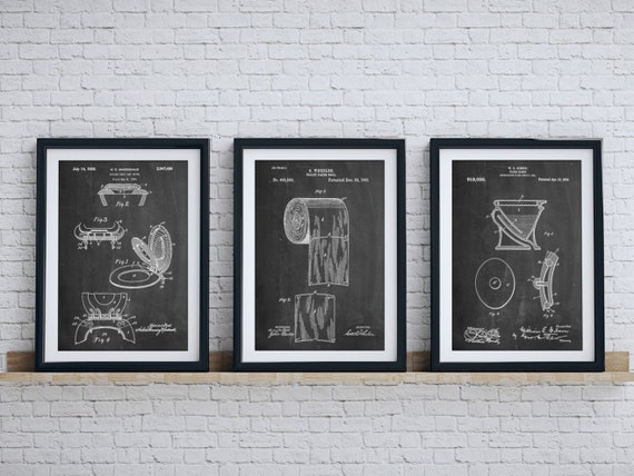  Bathroom  Art  Patent Posters Group of 3 Bathroom  Wall Decor