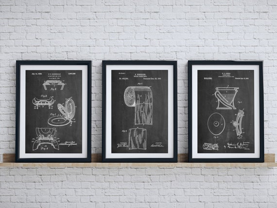  Bathroom  Art Patent Posters Group of 3 Bathroom  Wall Decor 