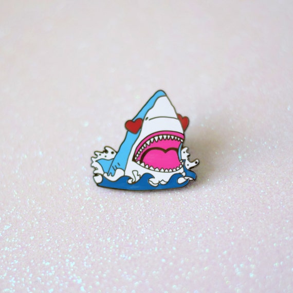 Love Shark Enamel Pin Heart Eyes Shark Love by TeesAndTankYouShop