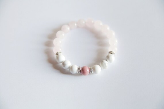 HEALING ANGER Rose Quartz White Howlite Rhodonite Bracelet