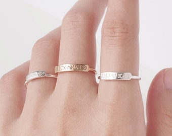 Dainty Bar Ring - Stackable Name Ring - Custom Name Ring - Stacking Name Jewelry Gold, Rose Gold, Silver #PR14