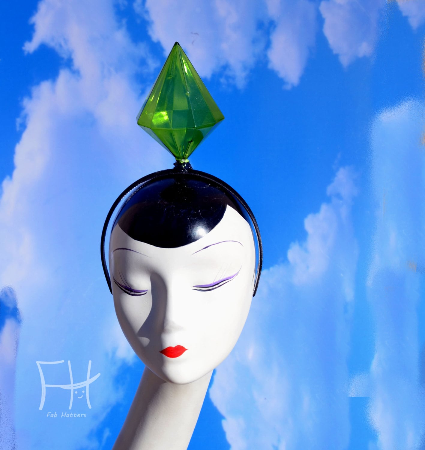 SIMS Green Diamond Plumbob Headband Fascinator Hat by FabHatters