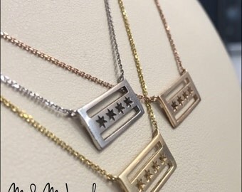14K Yellow, White or Rose Solid Gold Chicago Flag Pendant