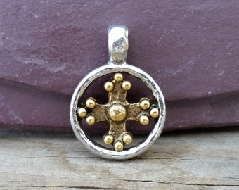 Silver Coptic Cross Pendant Hammered Antiqued Pewter Circle C104,coptic cross pendant,hammered cross,silver cross pendant,gold coptic cross