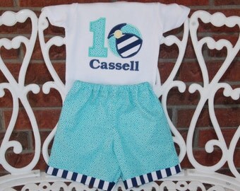 Baby Boy First Birthday Outfit! Boys Summer Beach Ball Outfit with applique bodysuit and matching shorts! Baby boy birthday