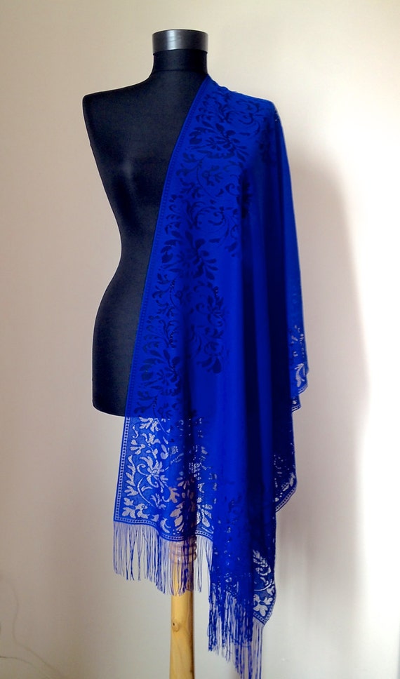 Royal Blue Shawl Sapphire Blue Lace Scarf Blue by RosaShawls