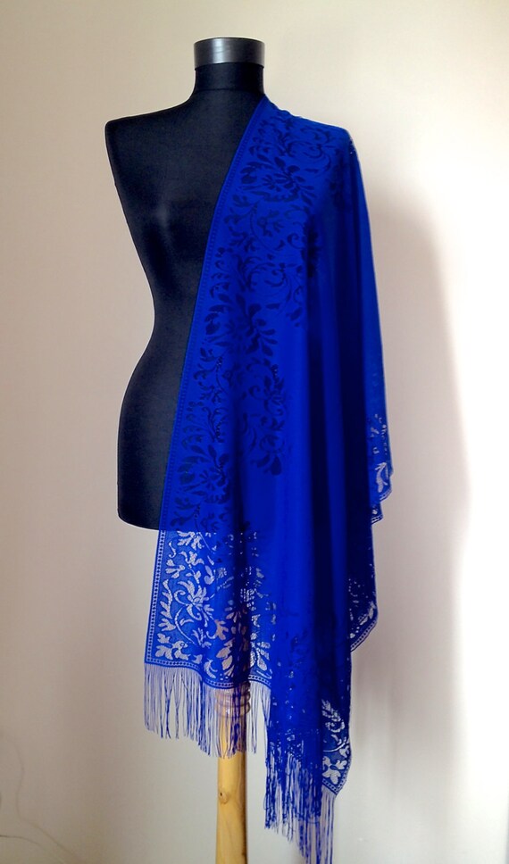 Royal Blue Shawl Sapphire Blue Lace Scarf Blue By Rosashawls