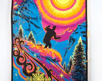 1980s Poster Blacklight Sunrise Skier Original Vintage Poster Russell