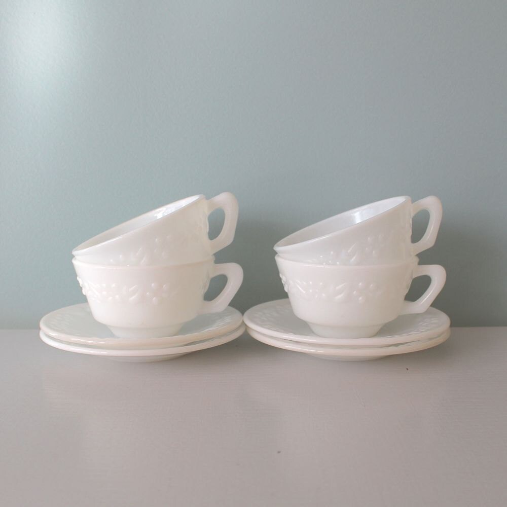 Vintage Milk Glass Tea Cups White Milk Glass Tea by AnnataStyle