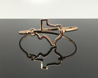 Texas-Shaped Gold Bangle Bracelet, Gold-Tone Bangle Bracelet, Thank You Gift, Birthday Gift, Graduations Gift