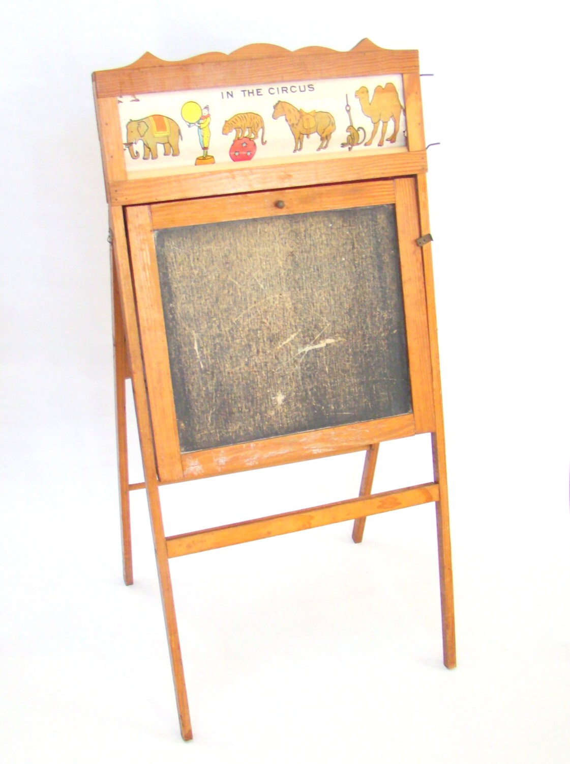 Folding Easel Chalkboard Desk Lithograph Scroll Vintage Art
