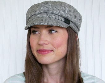 Womens Newsboy Hat, Gray and White Wool, Newsboy Cap, Womens Hat, Winter Hat - Made To Order