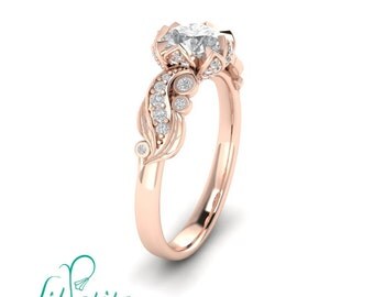 14k rose gold lotus engagement ring inspired by nature leaves moissanite diamond rings - Lotus Wedding Ring 14k rose gold lotus engagement ring inspired by nature leaves moissanite diamond rings - Lotus Wedding Ring