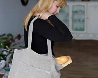 Linen Tote Bag - Canvas Bag - Natural Linen Bag - Washed Linen Bag - Big Market Bag - Beach Bag - Handmade linen bag
