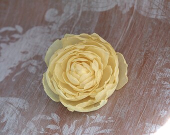 Yellow Fabric Flower, Yellow Flower Girl Flower, Yellow Flower Brooch, Yellow Wedding Clip, Wedding Hair Peony