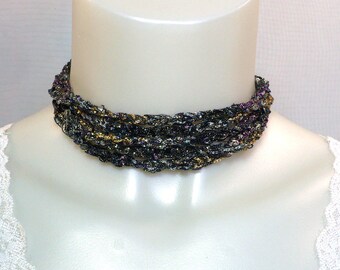 Baroque Ladder Yarn Necklace - Sparkling Ribbon Necklace, Fiber Jewelry, Vegan Necklace, Gift for Friend, Handmade Necklace, Ready to Ship