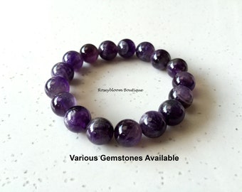 10mm Grade AB Genuine Amethyst Bracelet-Amethyst Bracelet-Birthstone Bracelet-Purple Stone Bracelet-Natural Women Men Gemstone Bracelet