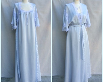 70s Dior Peignoir | Miss Dior Nightgown and Robe | Pale Blue & Lace Dior Set