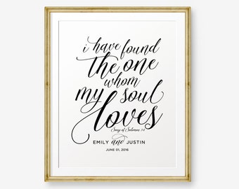 SALE Personalized Wedding Gift, I have found the one whom my soul loves, Song of Solomon 3:4, Engagement Gift Printable,Bride and Groom Gift