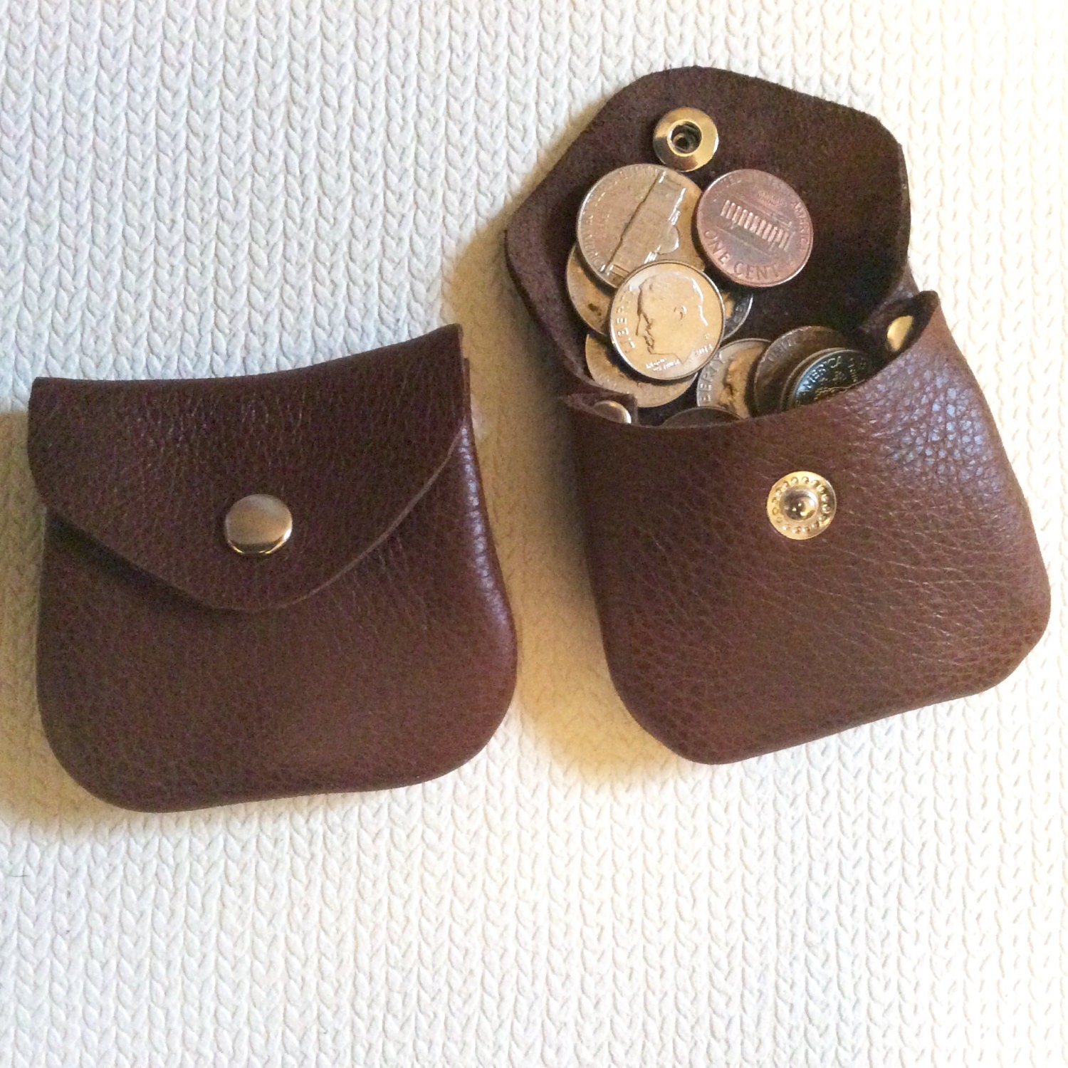 tiny coin purse small coin purse brown coin purse leather