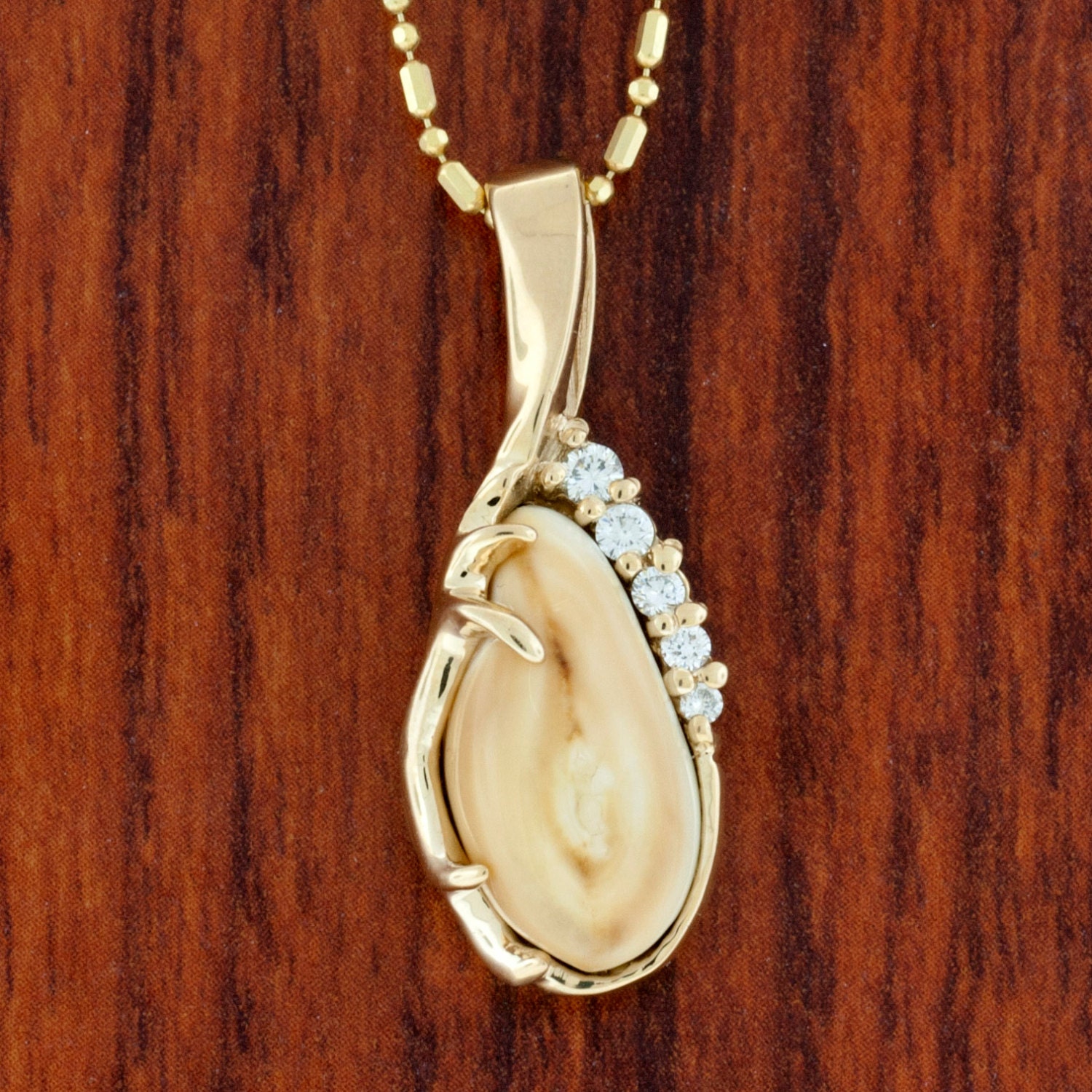 Elk Ivory Necklace 14K Gold Diamonds Elk Tooth Necklace