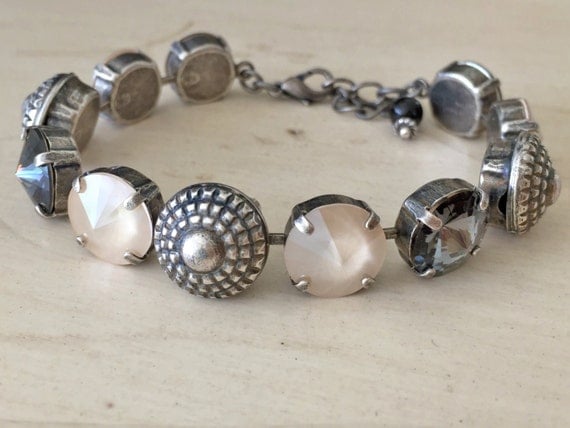 Rope Dome Ivory Cream, Graphite, and Silver Night Crystal Bracelet