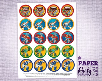Printable Rescue Bot Cupcake Toppers, Digital Rescue Bot Cupcake Toppers, Printable Rescue Bots Birthday Party, Rescue Bot Table Confetti