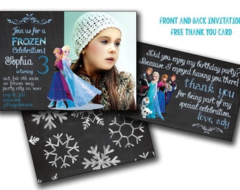Frozen invitation, frozen birthday invitation front/back invite Chalk Anna and Elsa party Disney Princess Girl Card decor Printable