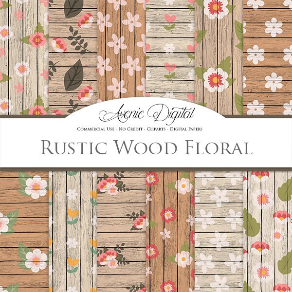 Download Rustic wood floral Digital Paper. Scrapbook Backgrounds
