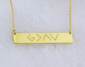 God Is Greater Than The Highs And Lows Necklace,Engraved Necklace,Custom Bar Necklace,Horizontal Bar Necklace,God Necklace,Men Gift