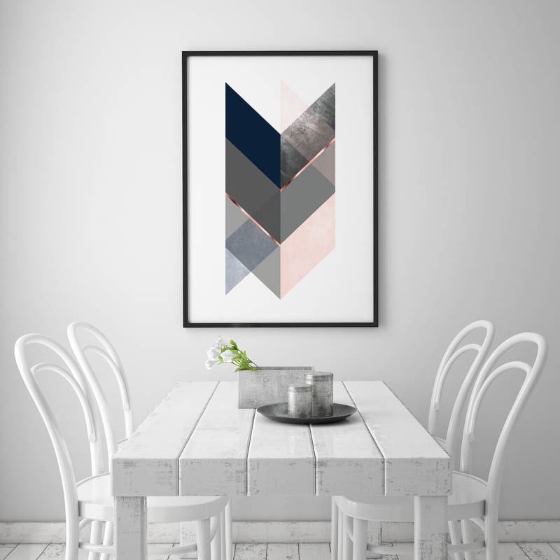 Navy Pink Print Navy Blush Wall Art Scandinavian by PrintAvenue