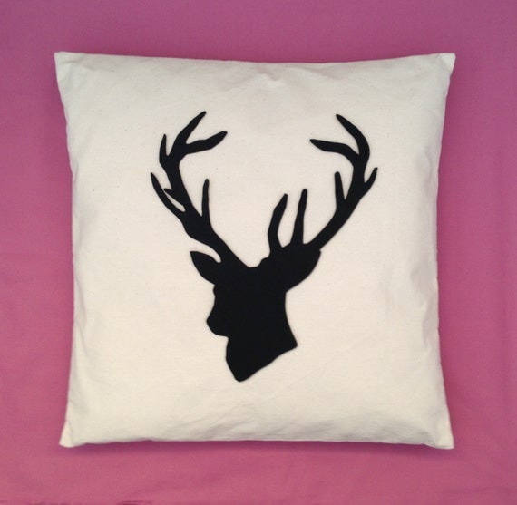 Stag Natural Cream Cotton Unique Cushion Pillow Cover Black