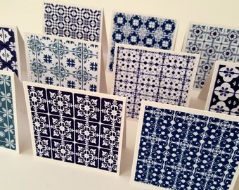Blue Mini cards Set of 10 / Blank blue cards / blue small cards / mini note card set / blank note card set / thank you notecards