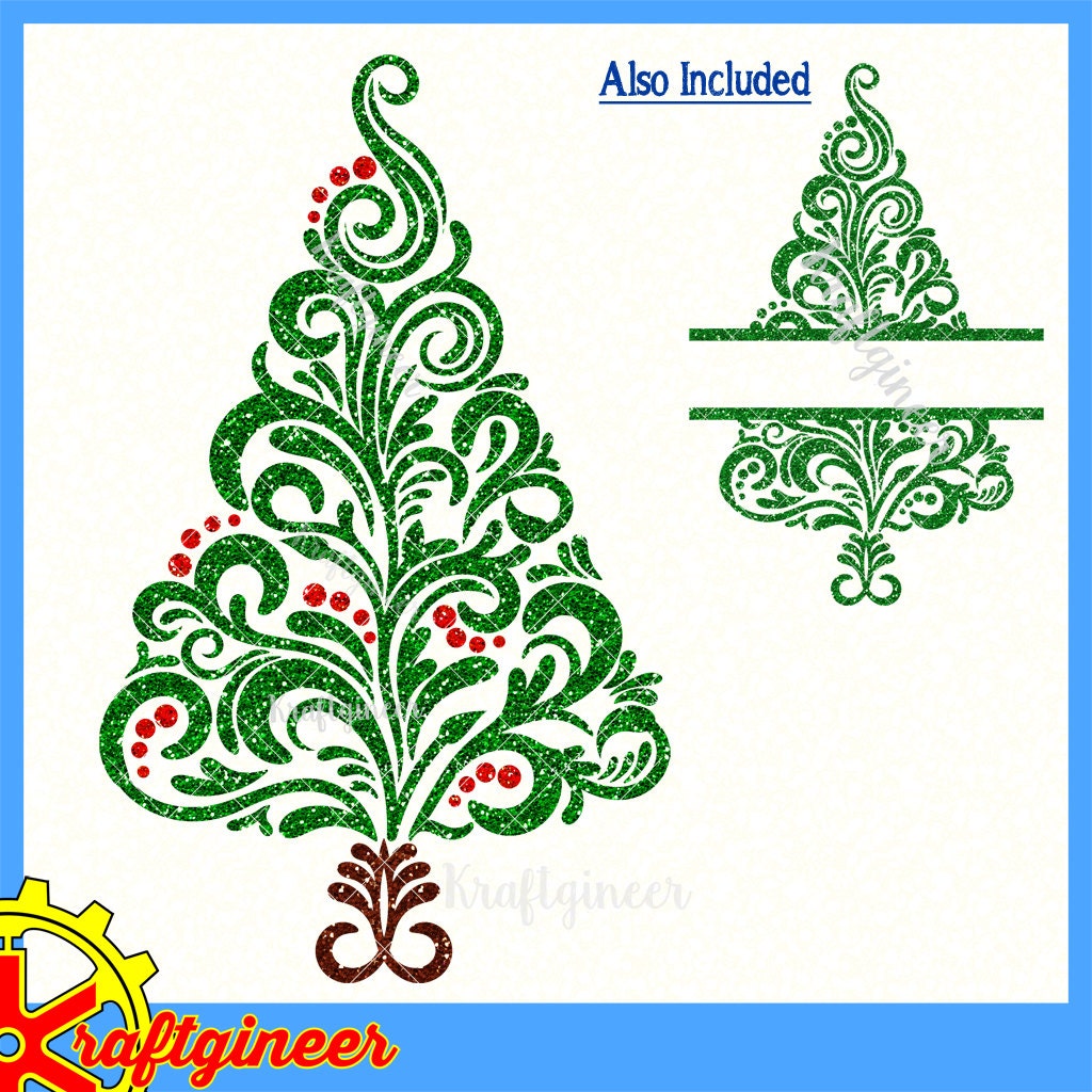 Download Filigree Swirly Christmas Tree SVG Split Tree SVG cut file for