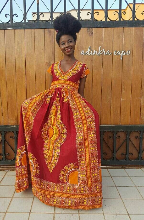 Cap Sleeve Dashiki Dress/ African Prom Dress/ Dashiki Prom