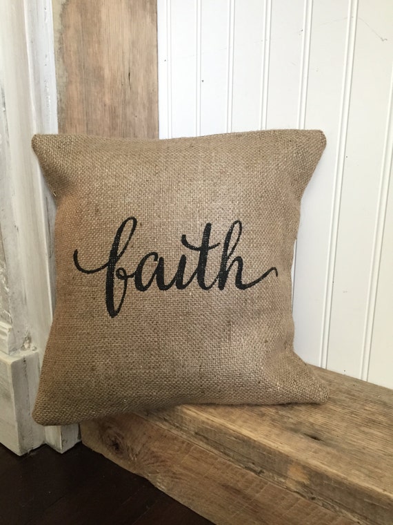 Faith Burlap Pillow Rustic Decor Decorative Pillow by Meyberry