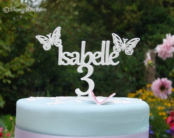 Personalised Name Birthday Cake Topper With Butterflies and Age