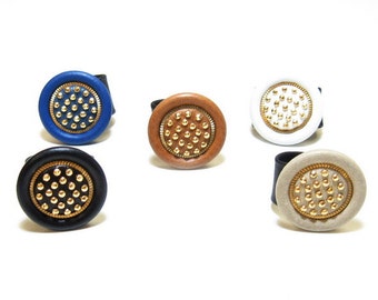 Gorgeous Handmade, Cowhide Leather Rings with Gold Nailheads in Bold colors